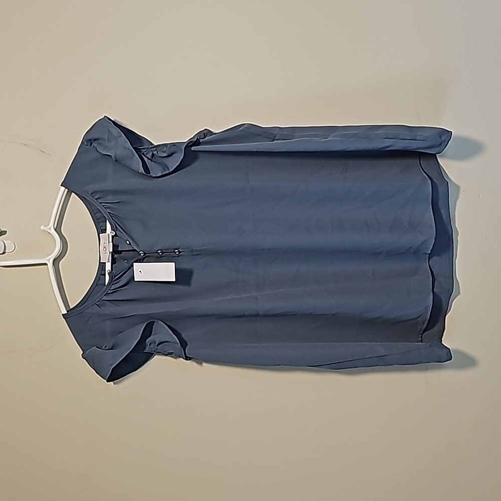 Slate blue ruffle sleeve blouse